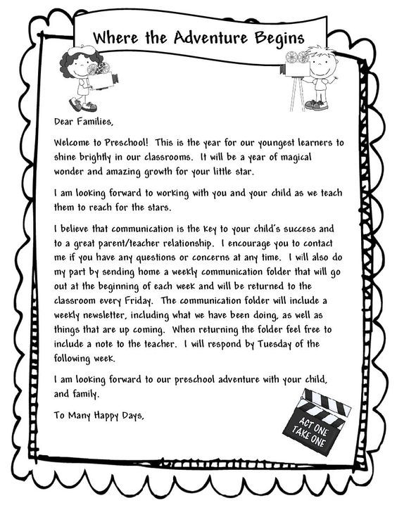 Learning and Teaching With Preschoolers: Welcome Parents Letter 