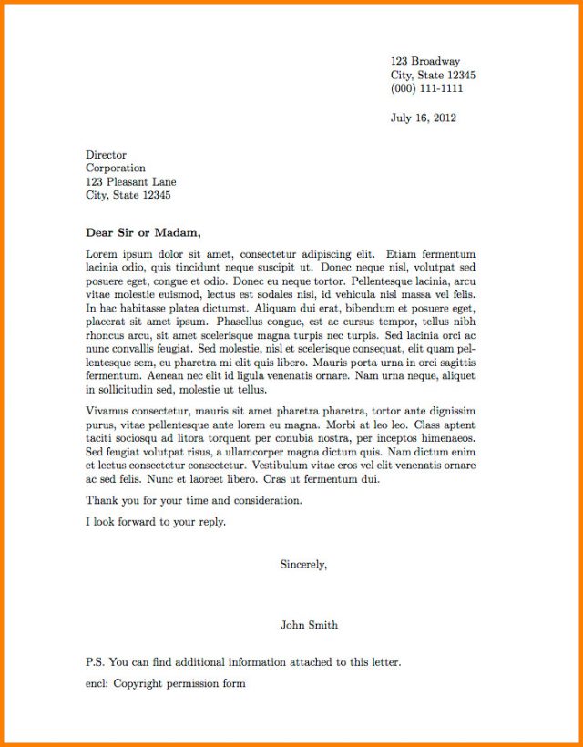 Professional letter format cover examples sample example business 