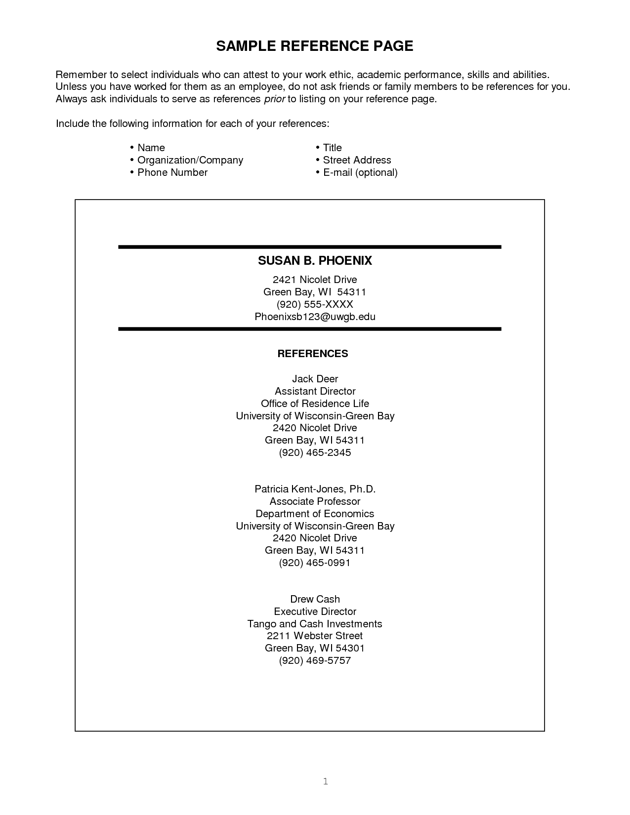 reference sample for resume | Resume Reference Page | Professional 