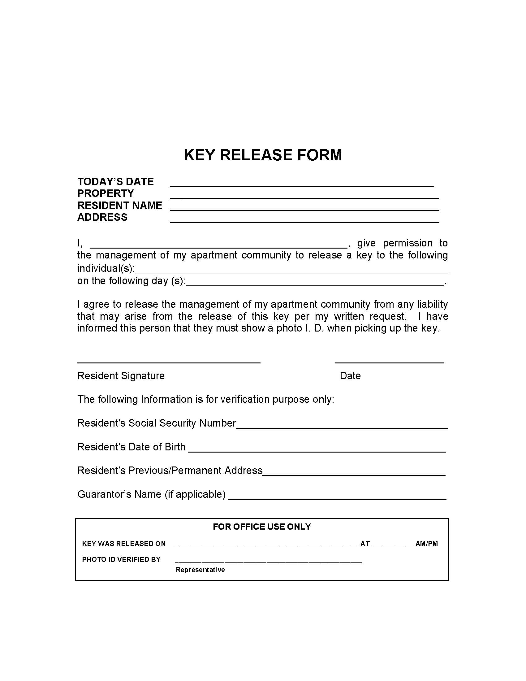 Key Release Form Release Forms : Release Forms