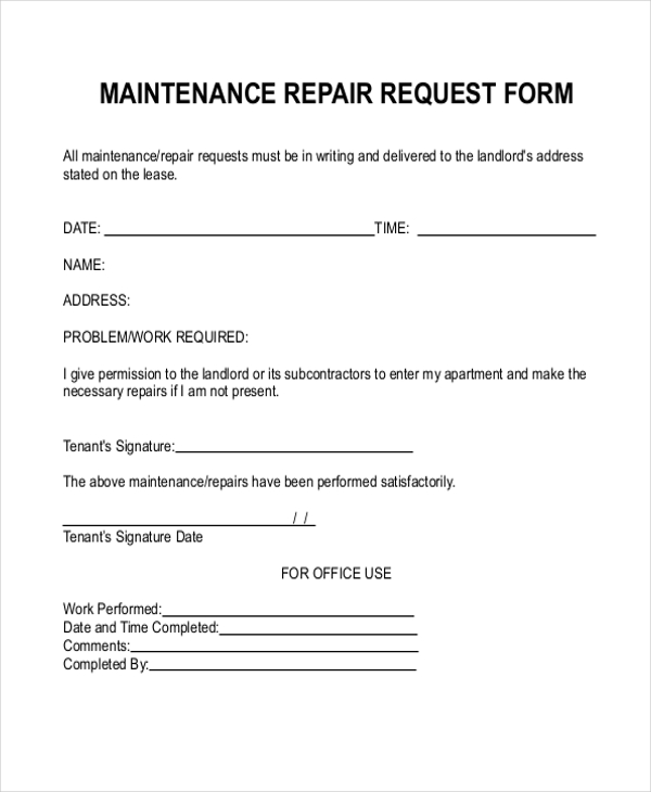 Vehicle Maintenance Request Form Fill Online, Printable 