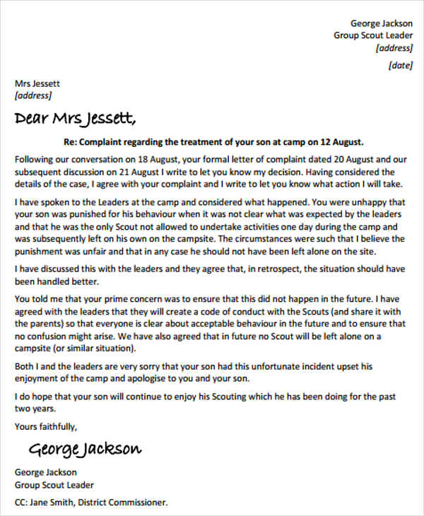 Complaint Letter Response Example Rejecting | Just Letter Templates