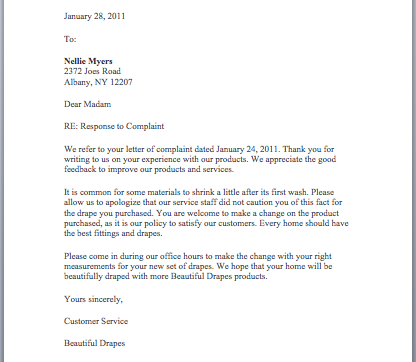 Complaint Letter Response Example Accepting | Just Letter Templates