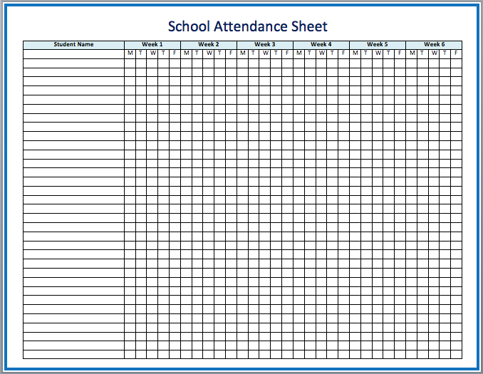 Interesting School Attendance Sheet Template With Student Name And 