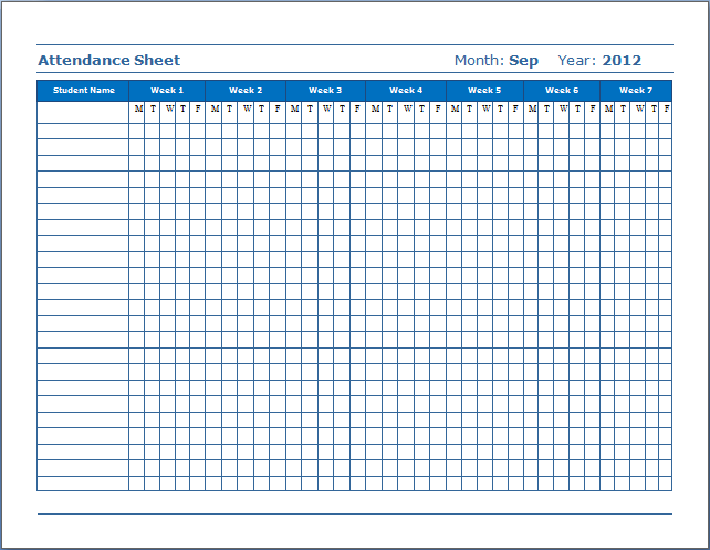 school attendance sheet template