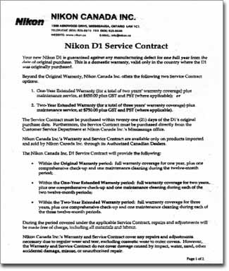 Rob Galbraith DPI: Nikon Canada offers D1 service agreement