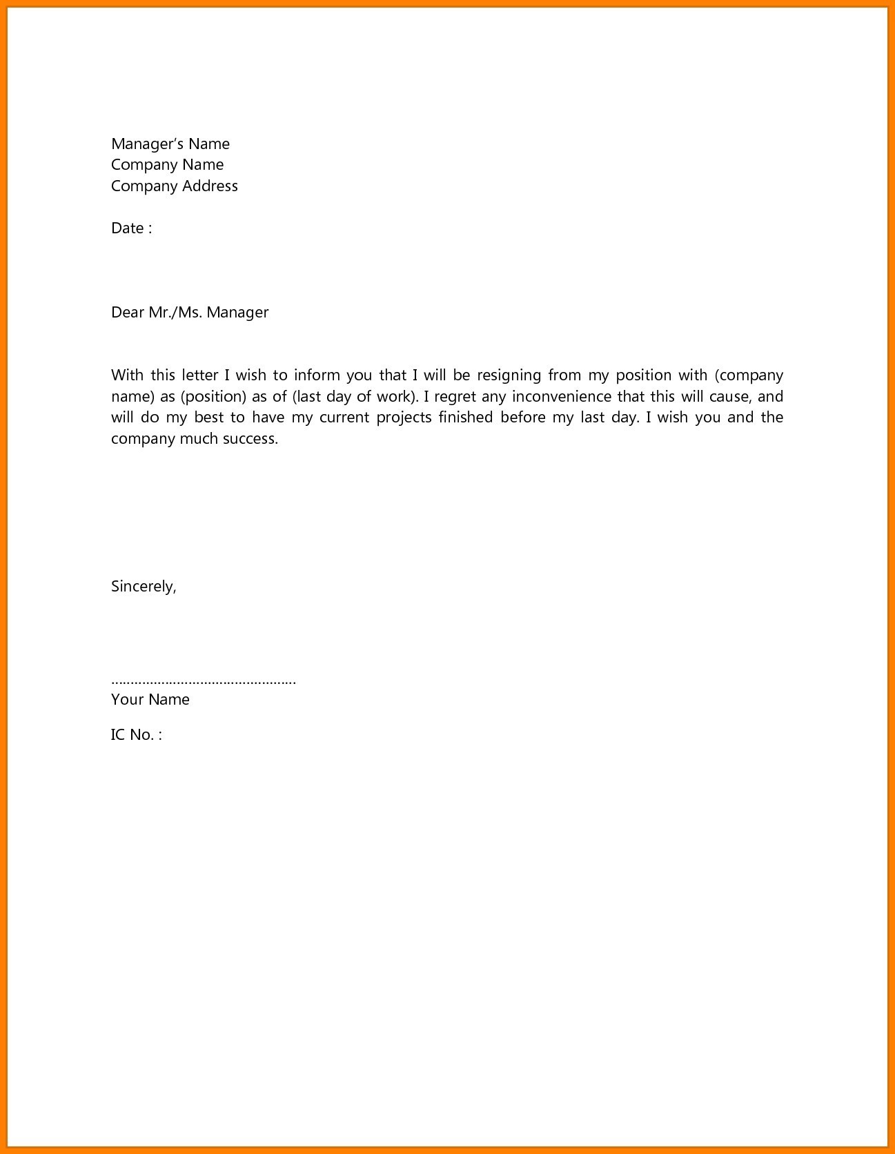 simple resignation letter example Klise.thegreaterchurch.co