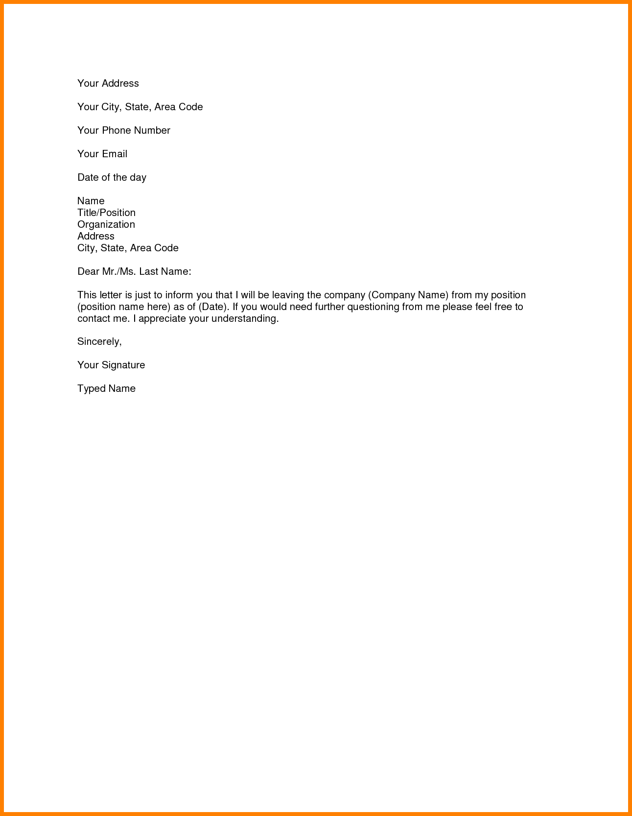 Resignation Letter Format New Simple Resignation Letter Simple 