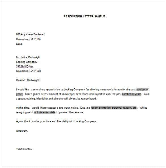 Simple Resignation Letters 2018 Resignation Letter Format Word 