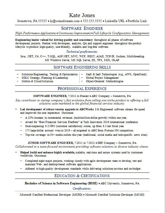 Sample resume for a software engineer | Monster.com