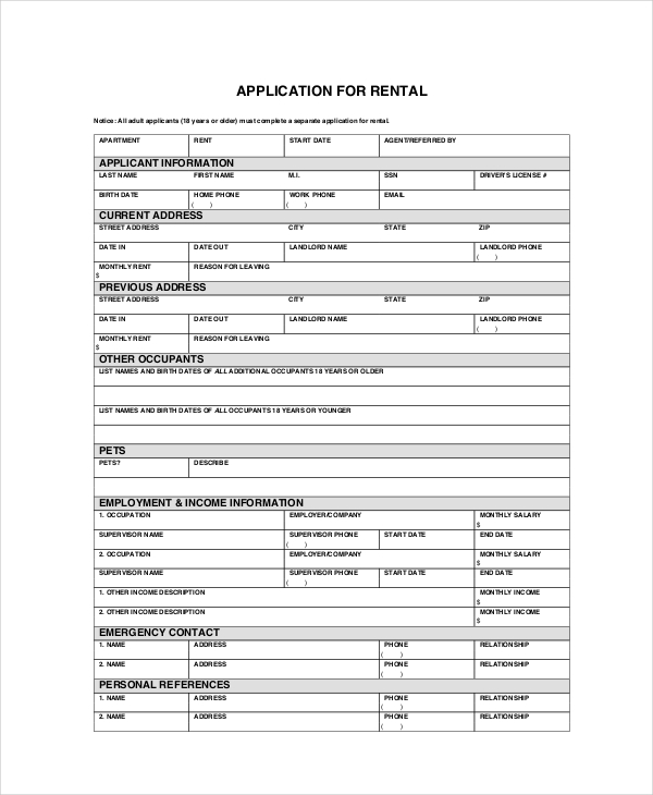 Apartment Application 7+ Free PDF, Word Documents Download 