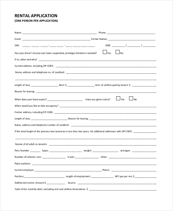 8+ Sample Tenant Application Forms Sample, Example, Format