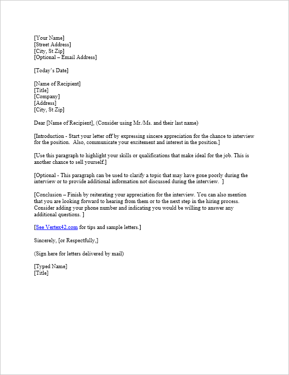 Free Interview Thank You Letter Template | Samples