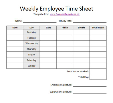 Free Sample Weekly Employee Time Sheet Template