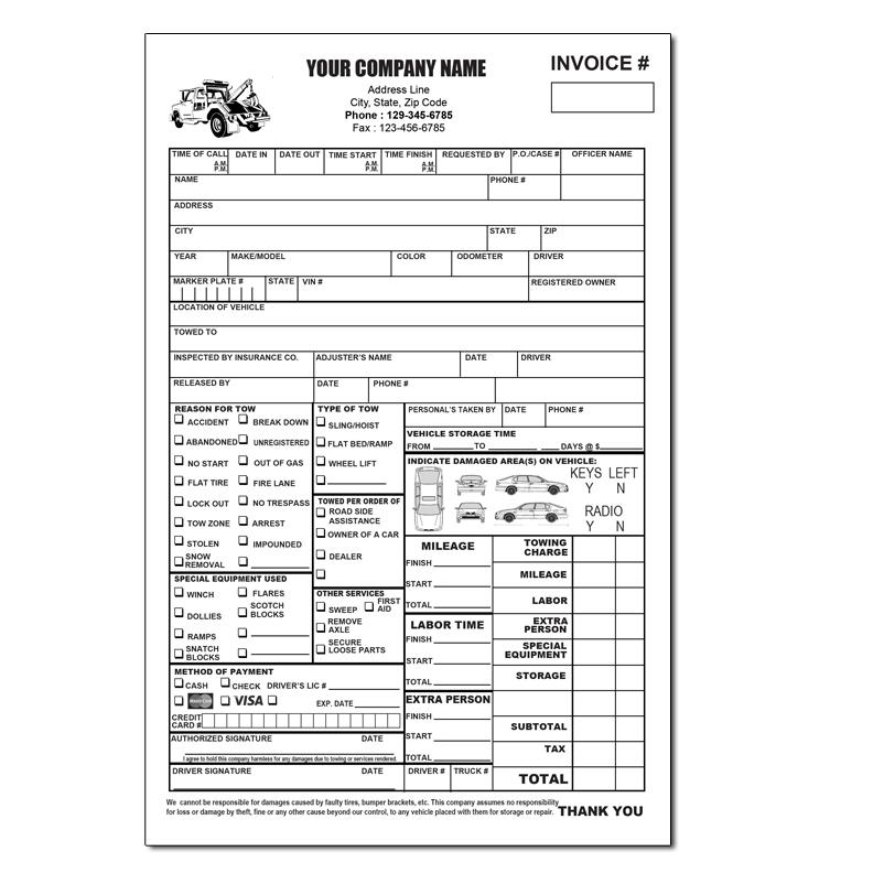 Towing Invoice Roadside Service Forms | DesignsnPrint