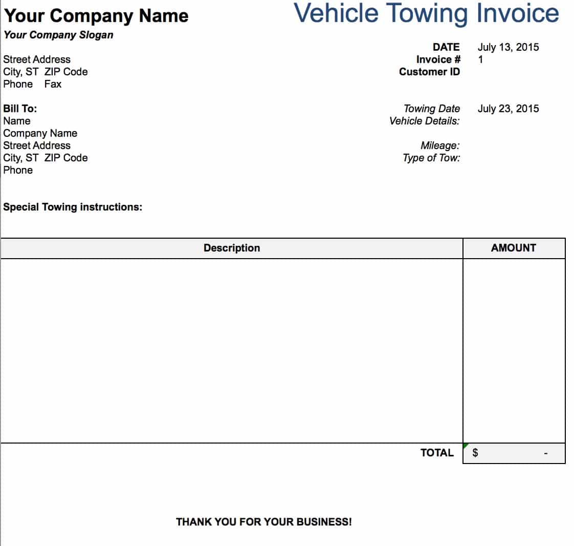 Free Tow Service Invoice Template | Excel | PDF | Word (.doc)