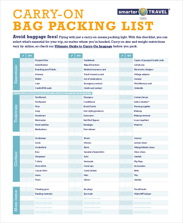 Packing List (and Printable Travel Checklist)