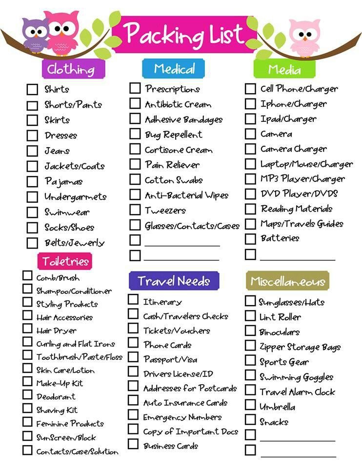 Free Packing List Template for Vacation, Travel or College