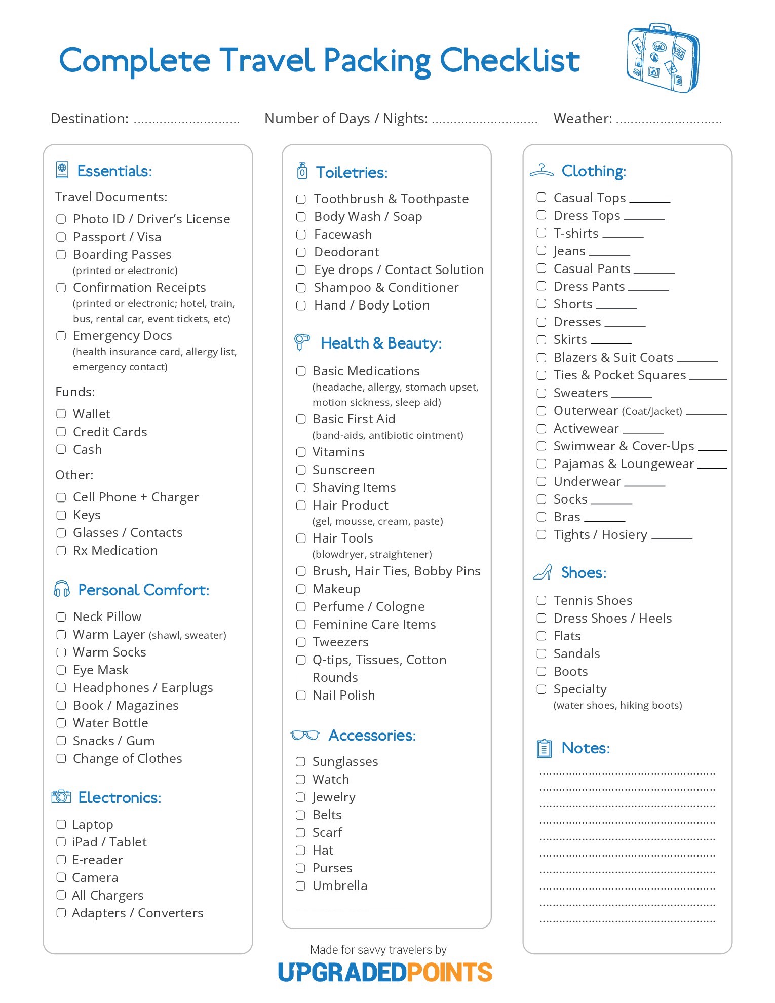 Easy, Printable Travel Packing Checklist + 30 Best Packing Tips [2018]
