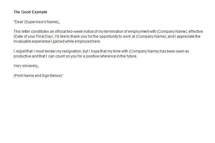 the good example Two weeks notice SampleBusinessResume.