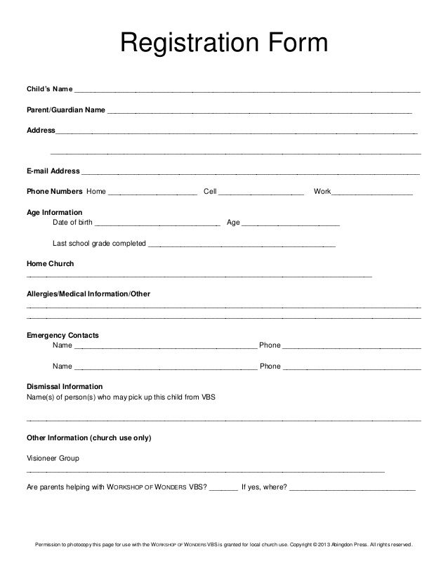 Printable VBS Registration Form Template | Conference | Pinterest 