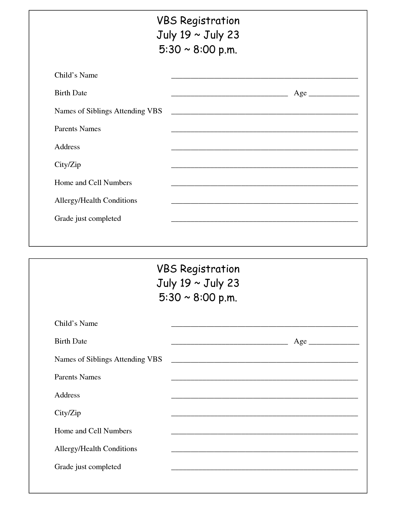 Printable Vbs Registration form Template Conference Ideas 