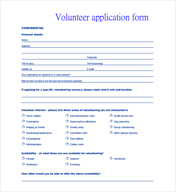 Volunteer Application Template – 15+ Free Word, PDF Documents 