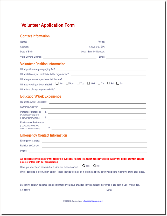 Volunteer Application Template – 15+ Free Word, PDF Documents 
