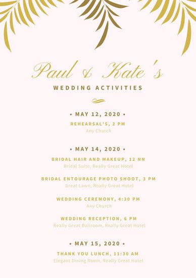 Customize 176+ Wedding Itinerary Planner templates online Canva