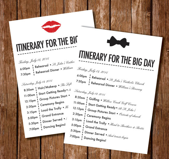 Printable Wedding Itinerary