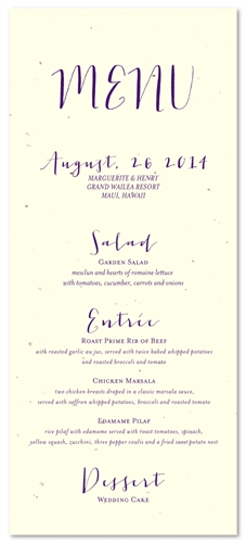 Unique Wedding Menus on Seeded Paper ~ Organic by ForeverFiances