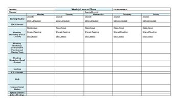 One Page Weekly Lesson Plan Template (Horizontal) by John Blake | TpT