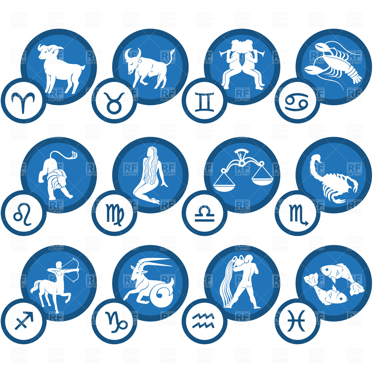 Zodiac signs and symbols Royalty Free Vector Clip Art Image #4597 