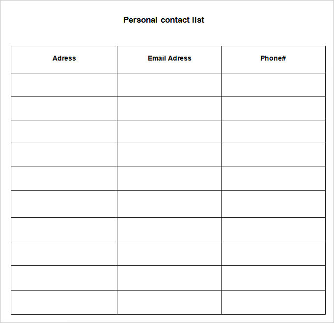 Contact List Template 4 Free Word, PDF Documents Download | Free 