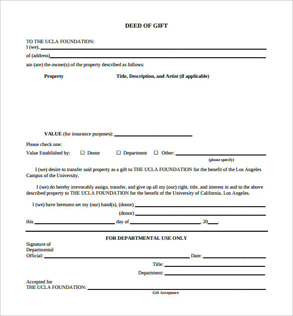 13 Sample Deed of Gift Forms – Samples, Examples & Format | Sample 