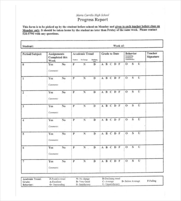 high school progress report template. (585×650) | RS 