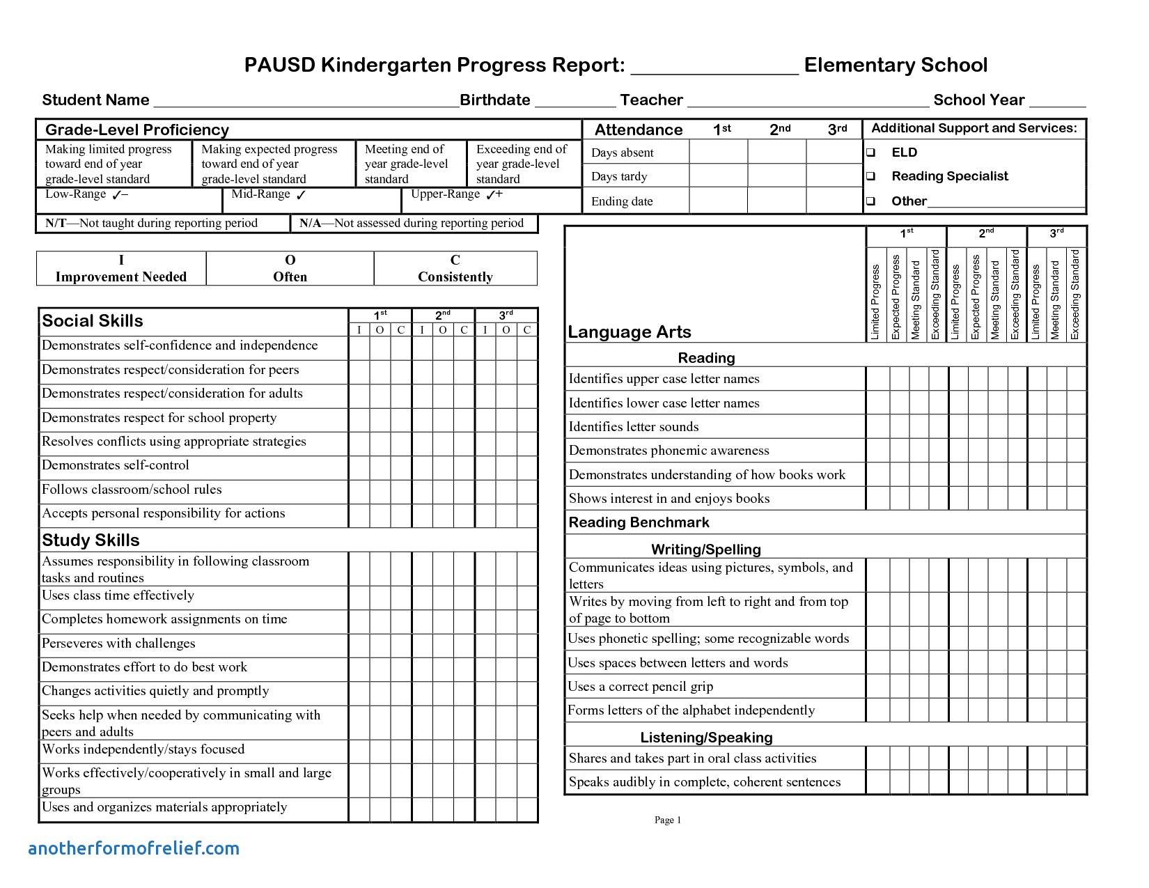 progress report template for students Kleo.beachfix.co
