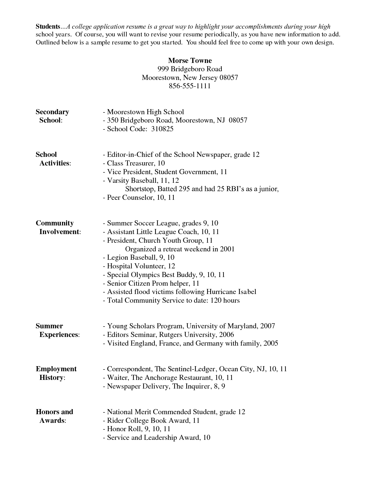 example of resume for college application Kleo.beachfix.co