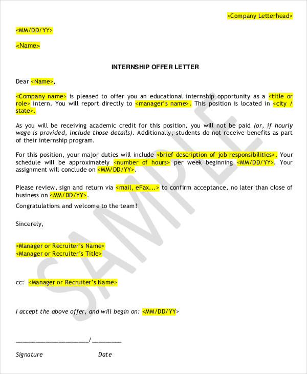 7+ Internship Appointment Letter Templates Free Sample, Example 