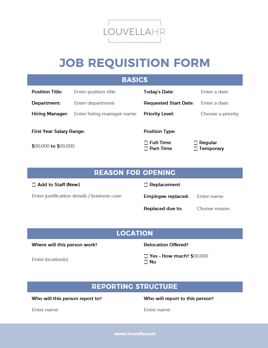 FORM: Job Requisition Form LouvellaHR Member Site