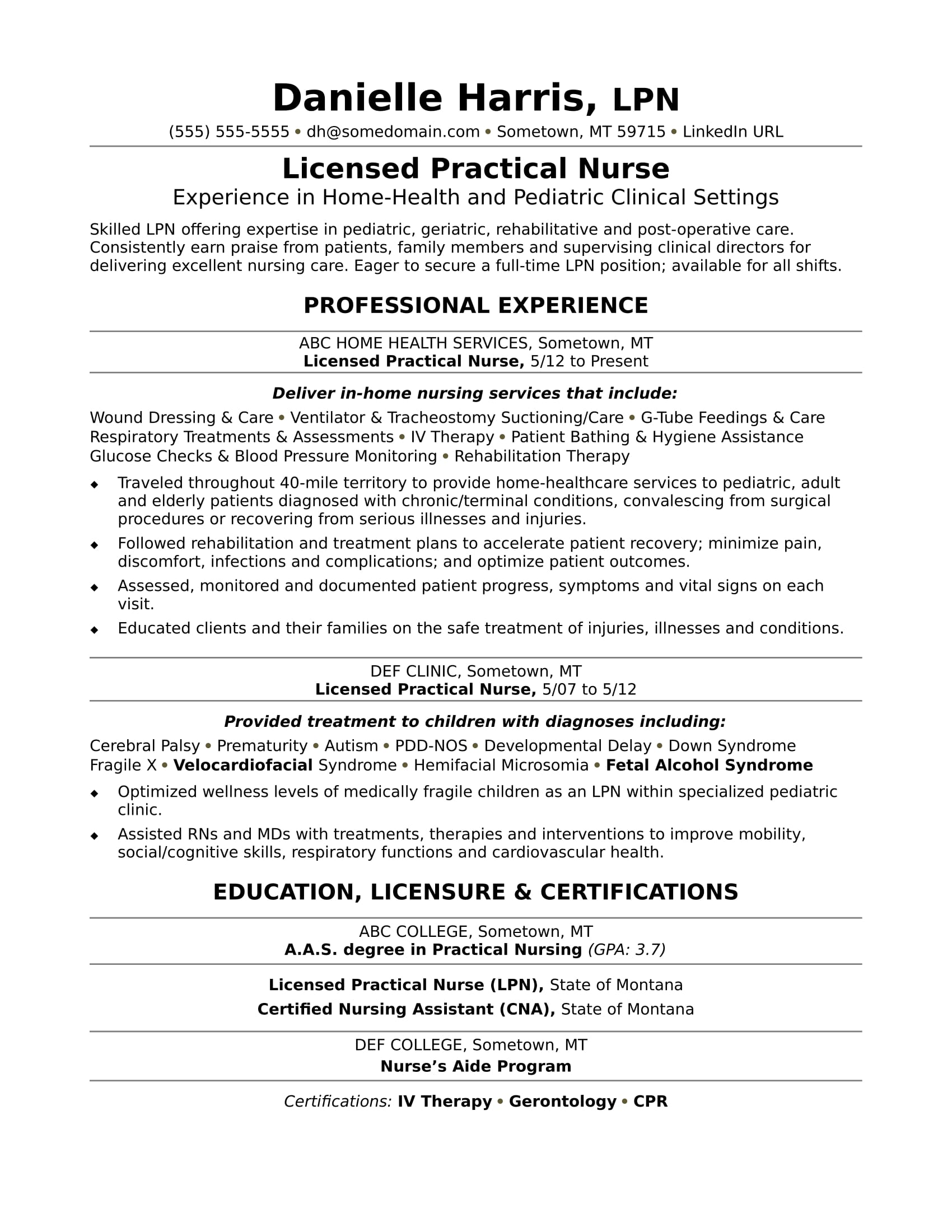 Licensed Practical Nurse Resume Sample | Monster.com