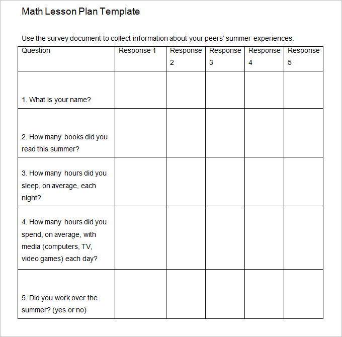 5+ Math Lesson Plan Template Free Sample, Example Format | Free 