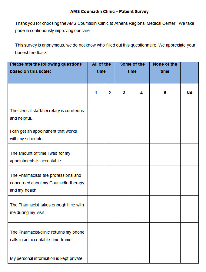 Patient Satisfaction Survey Template 10+ Free Word, PDF 