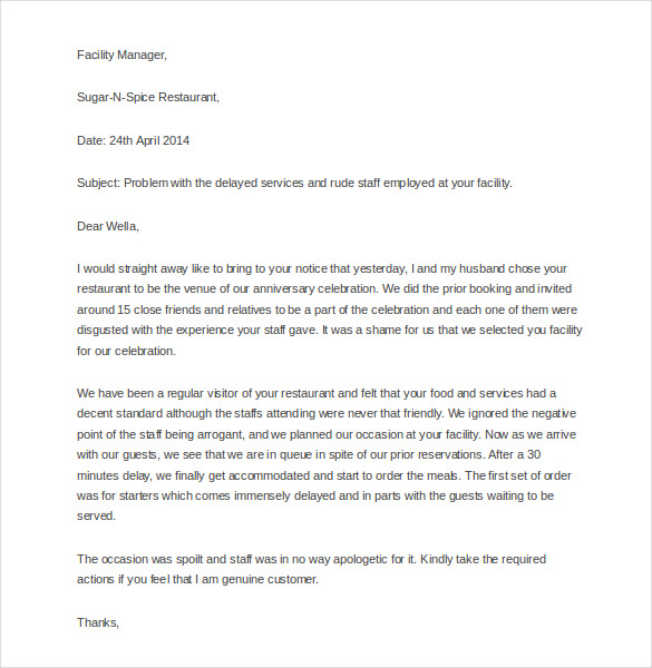 19+ Restaurant and Hotel Complaint Letter Templates PDF, DOC 