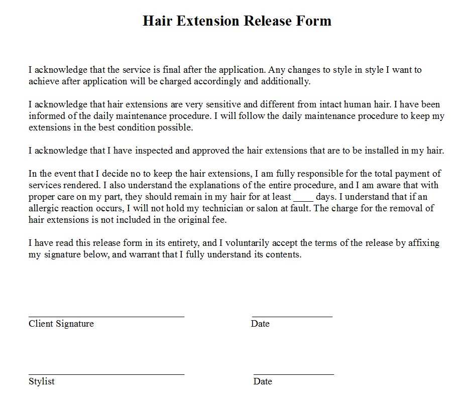 Salon Form Release Fill Online, Printable, Fillable, Blank 