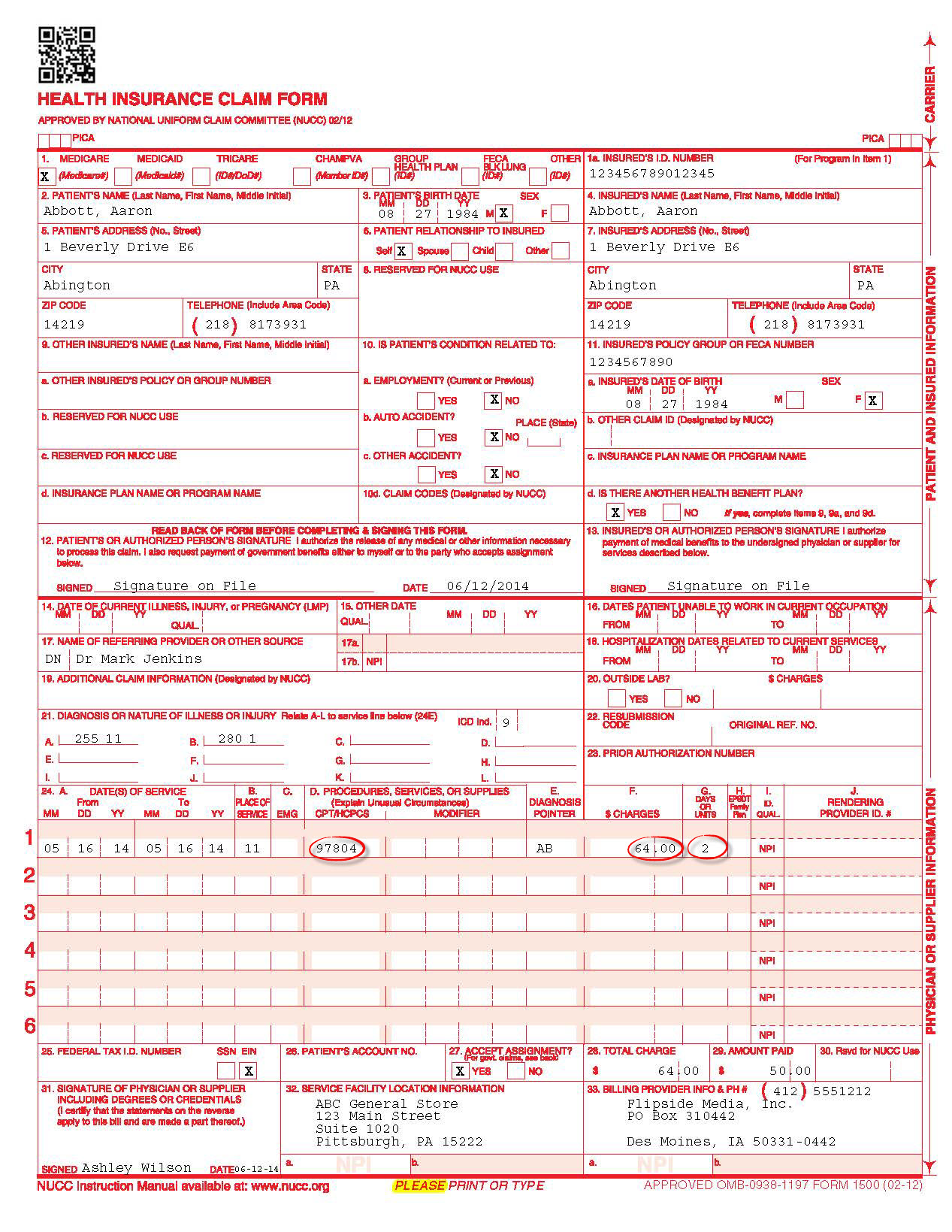 1. Generate a CMS 1500 Form (formerly HCFA 1500) – PHRQL Help