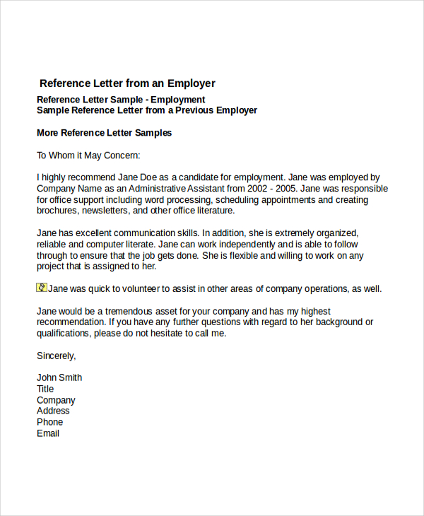 templates for reference letters for employment Kleo.beachfix.co