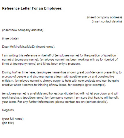 Reference Letter for an Employee Sample | Just Letter Templates
