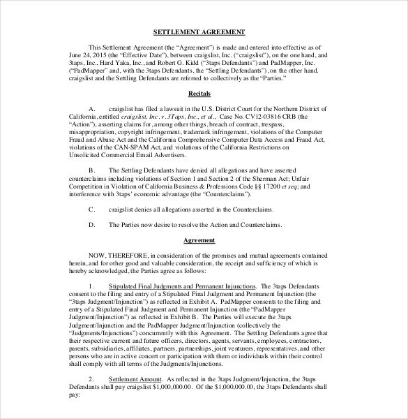 settlement agreement template settlement agreement template 16 