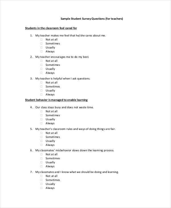 Questionnaire examples student feedback for teachers easy 
